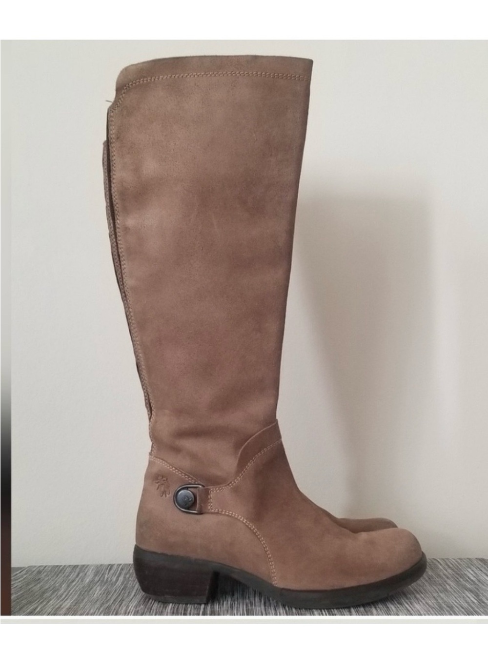 Fly London Mistry Tall Leather Western Riding Boots Taupe Brown 38
